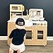 Teamson Kids Little Chef Cyprus Play Kitchen Set for Toddlers with 14 Accessories, Wooden Toy Cooking Playset for Kids Ages 1-8, Montessori Cooking Station, Light Oak/White Pretend Kitchen