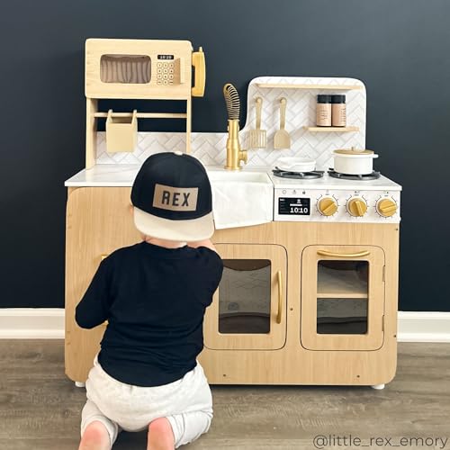 Teamson Kids Little Chef Cyprus Play Kitchen Set for Toddlers with 14 Accessories, Wooden Toy Cooking Playset for Kids Ages 1-8, Montessori Cooking Station, Light Oak/White Pretend Kitchen by Teamson Kids - Image 6