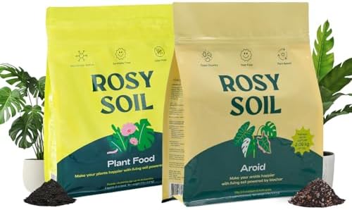 Rosy Soil Aroid Potting Mix + Organic Plant Food Bundle - Biochar Enriched, Peat Free Soil & Fertilizer for Indoor Plants - Aeration, Drainage & Nutrient Support - 4 qt Each