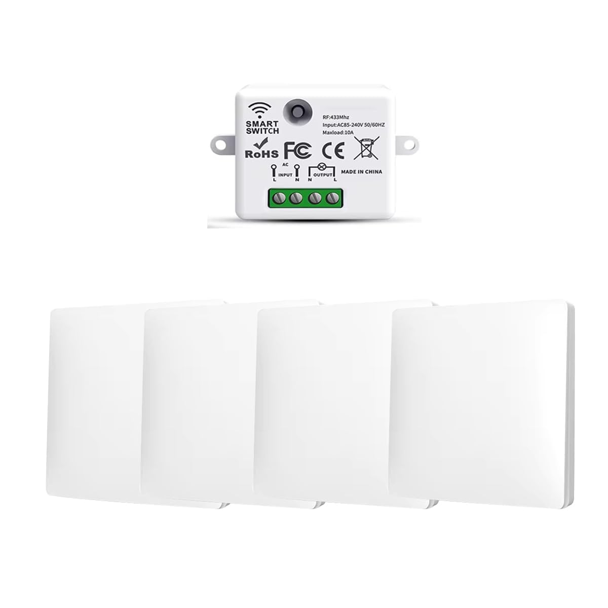 RF433 - Interruptor inalámbrico inalámbrico (10 A, 240 V, 4 unidades)