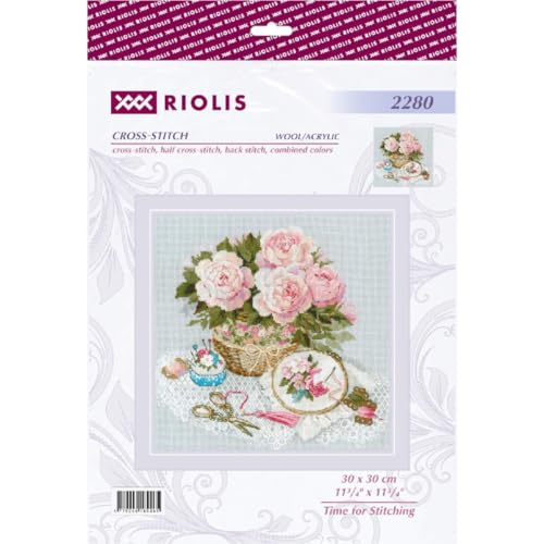 Image of RIOLIS - Time for Stitching 2280, Floral Cross Stitch Kits 11 inchx11, Cross Stitch Kits for Beginners & Advanced, Crossstitching Kit Adult, Embroidery Counted Stitching Kit