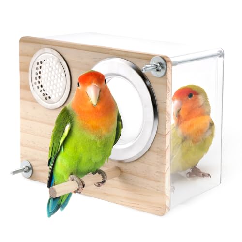 Image of VTurboWay Bird Nesting Box for Window Parakeet Transparent Breeding Box Cage Nest for Small Bird Parrot Parakeet Cockatiel Budgie Conure Lovebird Finch