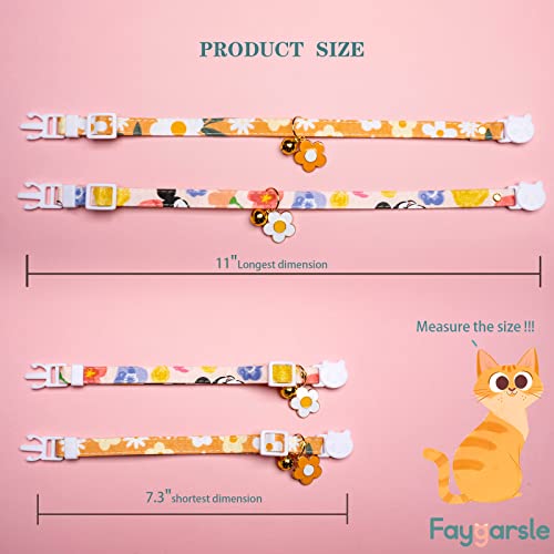 2 Pack Cotton Breakaway Cat Collars With Bell Flower Charms Pink Orange Cat Collar For Female Girl Cats Male Boy Cats #TOP1