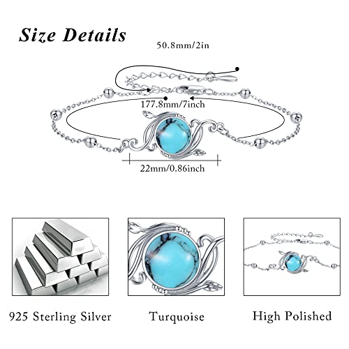 Aoveao Turquoise Bracelet 925 Sterling Silver Floral Vine Turquoise Bracelet Adjustable Bead Bracelet Turquoise Vine Jewelry Gift For Women Mom Wife #TOP4