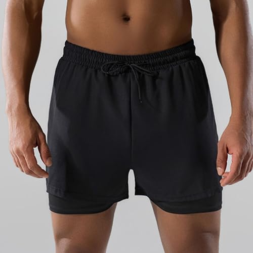 Mens Comfy Fit Swim Shorts 2 in 1 Training Athletic Trunks Running Quick Dry Mesh Lined Solid Drawstring Bottoms2