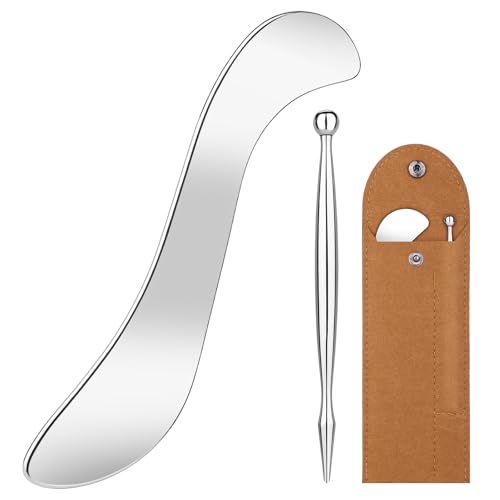 2 in 1 Acupressure Pen and Scraper Set Stainless Steel Muscle Scraper Tool Body Gua sha Tool for Physical Therapy Deep Tissue Massage Myofascial Release Tool