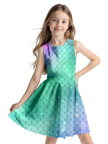 Sleeveless Summer Dress for Girls, Tropical Print Beach Vacation Sundress for Party and Birthday Gift