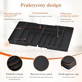 Lifewit Bardzo duża szuflada na sztućce, rozszerzalna do 36 cali taca na przybory kuchenne, regulowany uchwyt na sztućce i, kompaktowy plastikowy schowek łyżki, widelce, noże, czarny