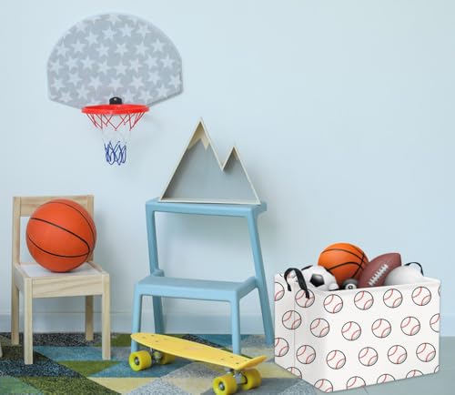 Image of Rectangular Baseball Basket Kids Baby Nursery Storage Basket for Boys Football Room Decor Cute Storage Organizer Bins Bedroom(Baseballs)