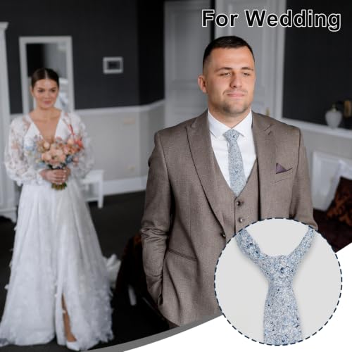 Image of Luckyvestir Ties for Men, Sage Green Cotton Floral Tie 2.76 inch Flower Printed Men's Neckties for Wedding /Groomsmen /Suit /Party