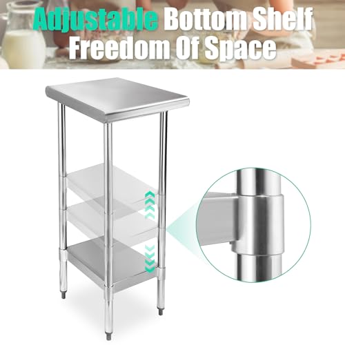 Image of STABLEINK NSF Stainless Steel Small Table 12x24 Inches, Metal Prep & Work Table with Adjustable Undershelf, for Commercial Kitchen, Restaurant, Hotel and Garage