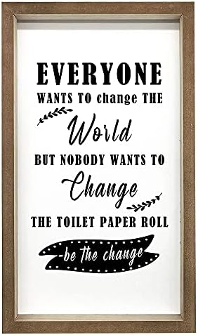 Cocomong Farmhouse Lavatory Decor – Lavatory Wall Decor Quotes Signal – Be The Change Rustic Lavatory Indicators For Wall – Framed 16 X 9.5 Inches