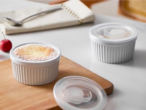 ONEMORE Ramekins in ceramica – 226,8 g, set di 6 pezzi – Forno e forno sicuro Ramekins con coperchio - immagine 5