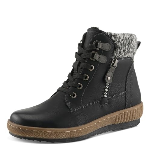 Spring Step Relife Karlene Waterproof Ankle Boots for Women | Shoes for Women with Sweater Top, Decorative Zipper and Cozy Sherpa Lining Black EU 42 / US 10.5-11