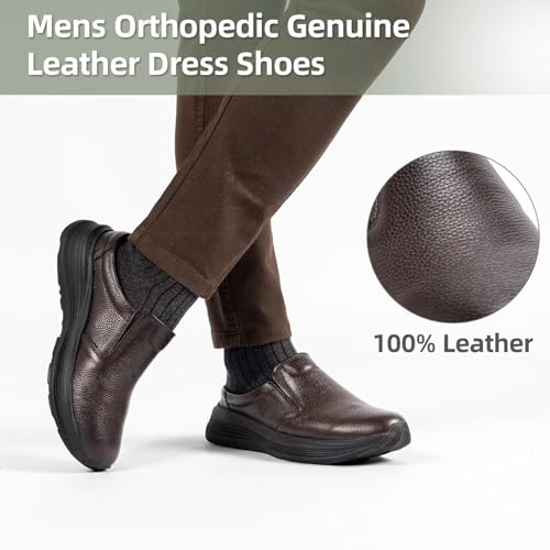 OrthoComfoot Men's Orthopedic Leather Dress Walking Shoes: Comfortable Arch Support Slip-Ons Loafers for Plantar Fasciitis, Casual Business Orthotic Slippers for Foot and Heel Pain Relief2