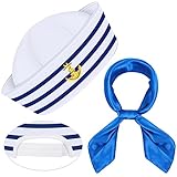 Geyoga Set de Pañuelo y Gorra de Marinero Sombrero de Marinero Accesorio para Disfraz de Barco Traje Azul Narino...