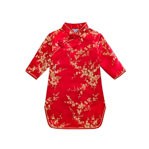 Girls Qipao Peony Long Sleeve Dress Chinese New Year Clothing