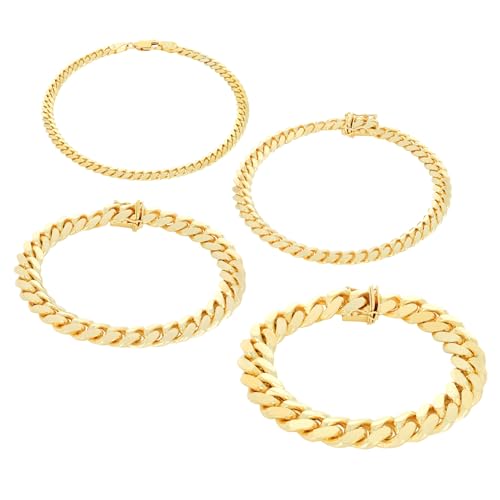 Nuragold 14K Real Yellow Gold Solid Miami Cuban Link Chain Bracelet 7