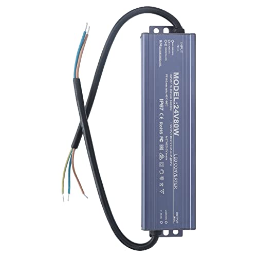 Transformateur de Pilote LED PWM Aramox 80W étanche avec tension stable 24V en aluminium