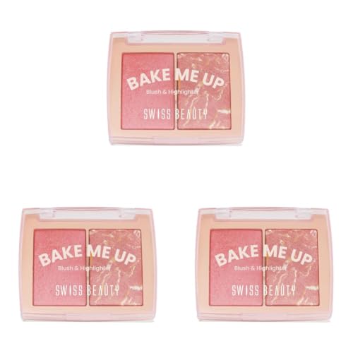 Image of Swiss Beauty Bake Me Up Blush & Highlighter | 2-In-1 Baked Formula | Highly Pigmented | Long-Lasting | 3 Shades | Shade- Coral Glaze, 12g (Pack of 3)