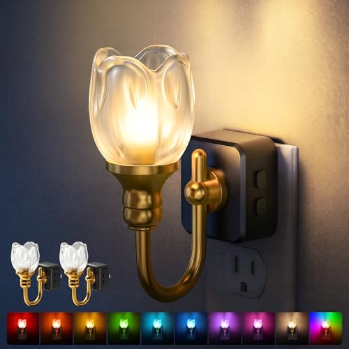 Image of DORESshop Night Light,Tulip Night Lights Plug into Wall 2 Pack