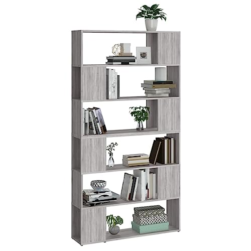 Estantería de salón moderna en madera gris con divisor estable para libros y decoración 5