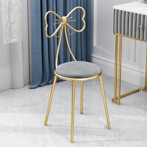 Silla de tocador rosa de terciopelo para niñas, cómoda silla de tocador con respaldo alto con lazo, para tienda de maquillaje y ropa para habitaciones de niñas (color: gris)