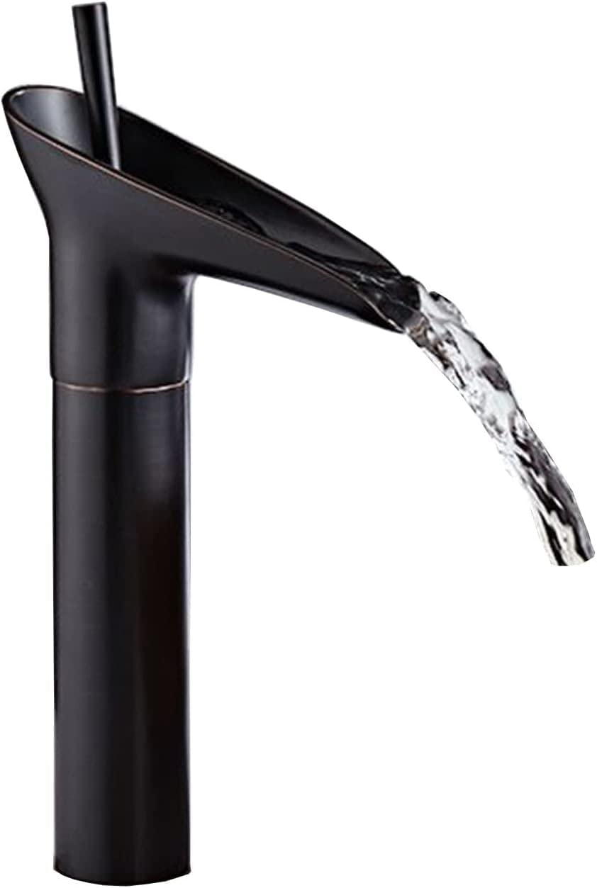 Robinet de lavabo de salle de bain noir mat style mitigeur cascade un trou