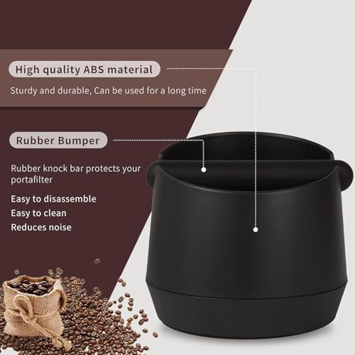 Image of Large 6 Inch / 15 cm Espresso Knock Box with Removable Knock Bar & Non Slip Base Espresso Coffee Machine Accessories for Home or Cafe Black