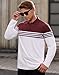 VOGSTART Mens Comfort Long Sleeve Polo Shirt with Color Block Stripes Full Back Print Classic Collar Regular Fit Breathable Knit Top Made from Flexible Cotton Blend for Everyday Wear Wine XL