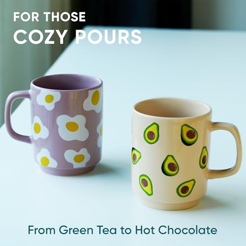 Image of Shay Ceramic Mug, 2 Pc, Egg & Avocado, 300ml | Glossy Finish | Ceramic Coffee Cup | Porcelain | Microwave Safe (Rise Mug - 2Pc - Egg & Avocado)