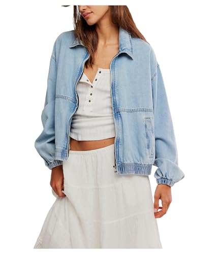 Free People Womens Birdie Denim Jacket Mockingbird Large