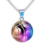 OAKKY メンズウィメンズチタンスチール チェーン付きヒップホップバスケットボールペンダントネックレス 虹