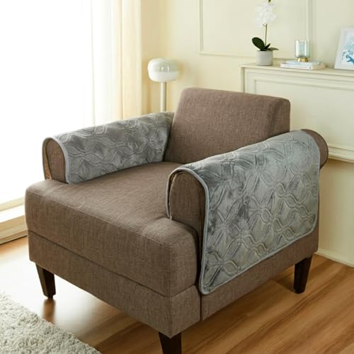 Image of Amazon Basics - Velvet Quilted Make Your Own Sofa Cover |70cm x 70cm| Microfiber Sofa Slipcover (Grey, Set of 2 Armrest)