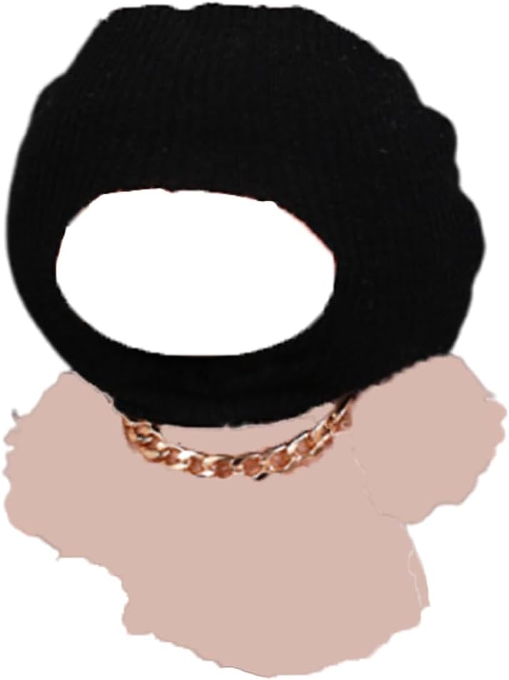 Cool Hip-Hop Outfit for 17cm Dolls - Black Knitted Balaclava Mask & Gold Chain Necklace, Funny Streetwear Costume Compatible with Vinyl Face Pendant (No Doll)(Style-1)