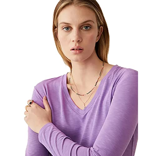 Image of Marks & Spencer Per UNA Womens Solid Modal Blend V-Neck Regular Fit Long Sleeve Top