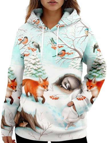 HIVICHI Fox Hoodies for Women Winter Holiday Graphic Cute Print