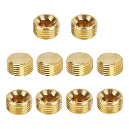 10 Pcs 1/2 NPT Male Pipe Plug Set Brass Hex Counter Sunk Plugs for Closing the End of Pipe