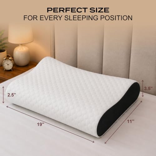Image of Rylan Cervical Memory Foam Pillow for Neck Support | 2-Year Manufacturing Warranty | Orthopedic Contour Pillow for Cervical Spine Alignment & Shoulder Support | Made in India