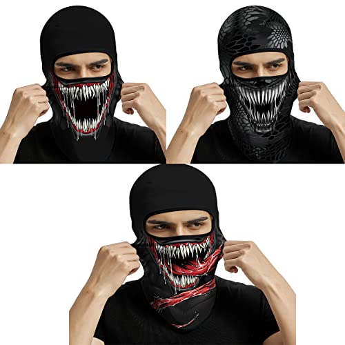 Image of Red Plume 3PCS Balaclava Full Face Mask Ski Mask UV Protection Cover Motorcycle Full Face Mask for Men Women Outdoor Sports