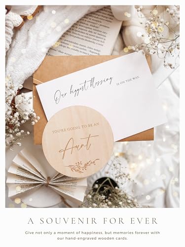 Image of Jolicoon Pregnancy announcement wooden card - You're going to be an aunt with pocketfold envelope and seal sticker - Baby announcement aunt