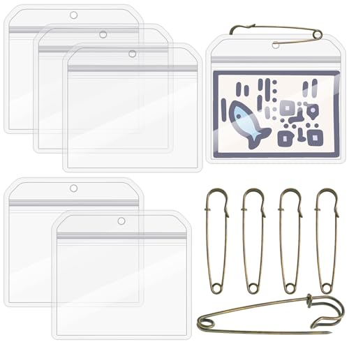 Geyee 6 Pack Fishing Hunting License Holder Waterproof Fluorescent ID Holder with 6 Bronze Safety Pins Heavy Duty for License Permit Protection Hunting Deer Season Supplies(Clear Horizontal)
