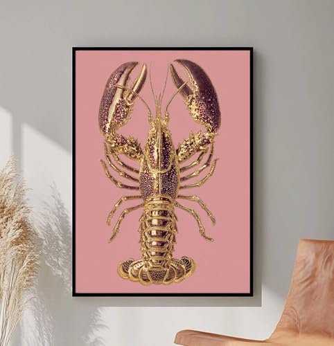 Art mural nautique avec homard doré pour une décoration de cuisine estivale et lumineuse