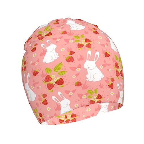 Cute Strawberry and Rabbit Bunny Pattern Kids Beanie Hats Warm Knit Beanie Cap Skull Caps Gifts Decor for Boys Girls