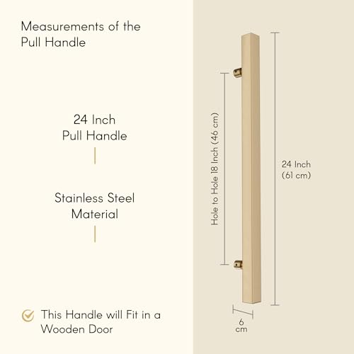 Image of LAPO Pull Push Handle for Main Entrance | 24 Inch Stainless Steel Pull Handle | Gold Finish | Supports 30-100mm Door Thickness |Ideal for Wooden & Glass Doors| 3 Years Warranty