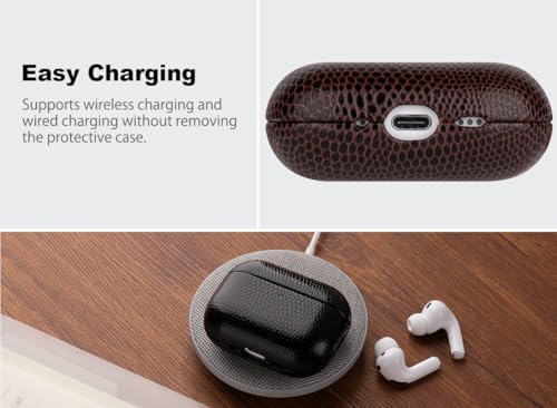 Image of Haobobro Handmade Case - for AirPods Pro 3 Case Cover - Selected Vegan Leather, Lizard Skin Texture, Drop Protective Hard Shell Cover for AirPods Pro 3rd Generation Earbuds - Coffee