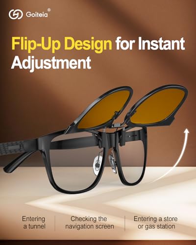 Image of Goiteia Oversized Night Driving Glasses Clip on For Driving-Polarized Anti Glare From Headlights,Framed To Conceal Glasses