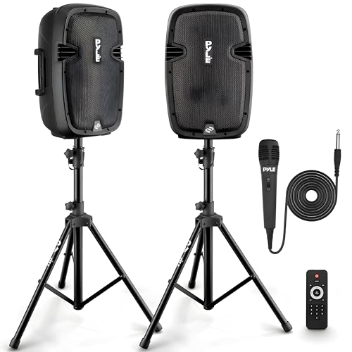 Powered PA Speaker System Active & Passive Bluetooth Loudspeakers Kit with 8 Inch Speakers, Wired...