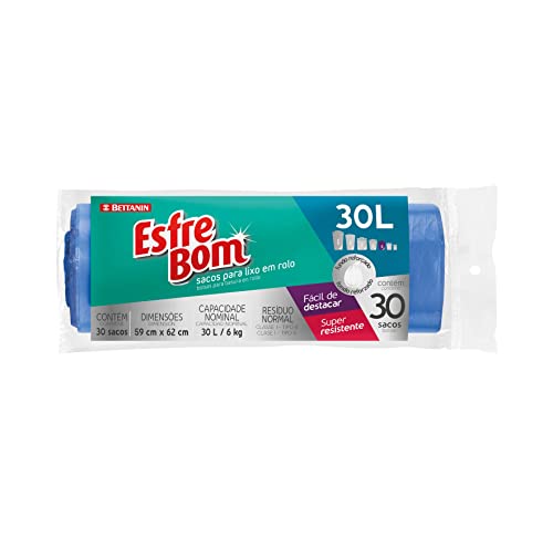 EsfreBom - Saco para Lixo Rolo com 30 Sacos de 30 Litros, Cor Azul, Bettanin