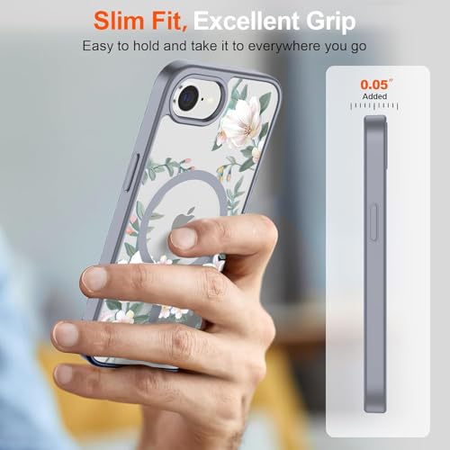 Image of VONZEE Compatible with iPhone 17e / iPhone 16e /SE4 Case, Luxury Retro Flowers Floral Clear for Magnetic Wireless Charging Case Shockproof PC+TPU Cute Glossy Shiny Cover for Girls Women, Grey